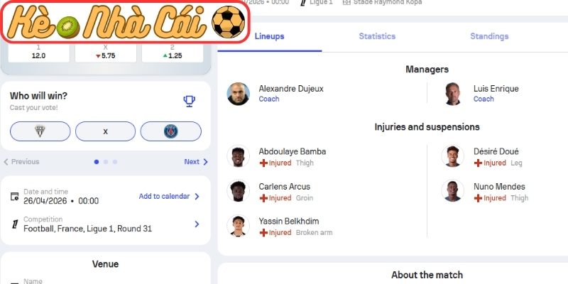 Phong độ Angers SCO gần nhất